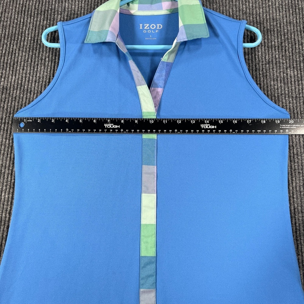 IZOD Womens Shirt Golf Polo Large Blue Sleeveless Outdoor Lightweight Casual - Picture 7 of 11